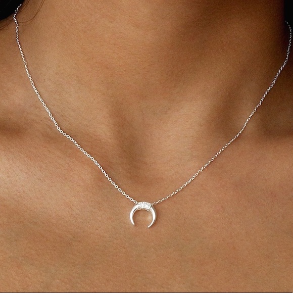 Sterling Silver Dainty Boho Crescent Horn Necklace - Picture 3 of 3